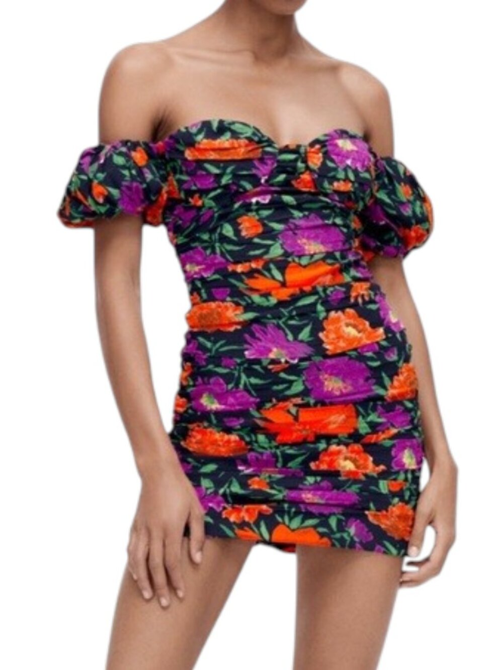 Zara Floral Mini Dress Off‎ the Shoulder Bodycon Women's size S